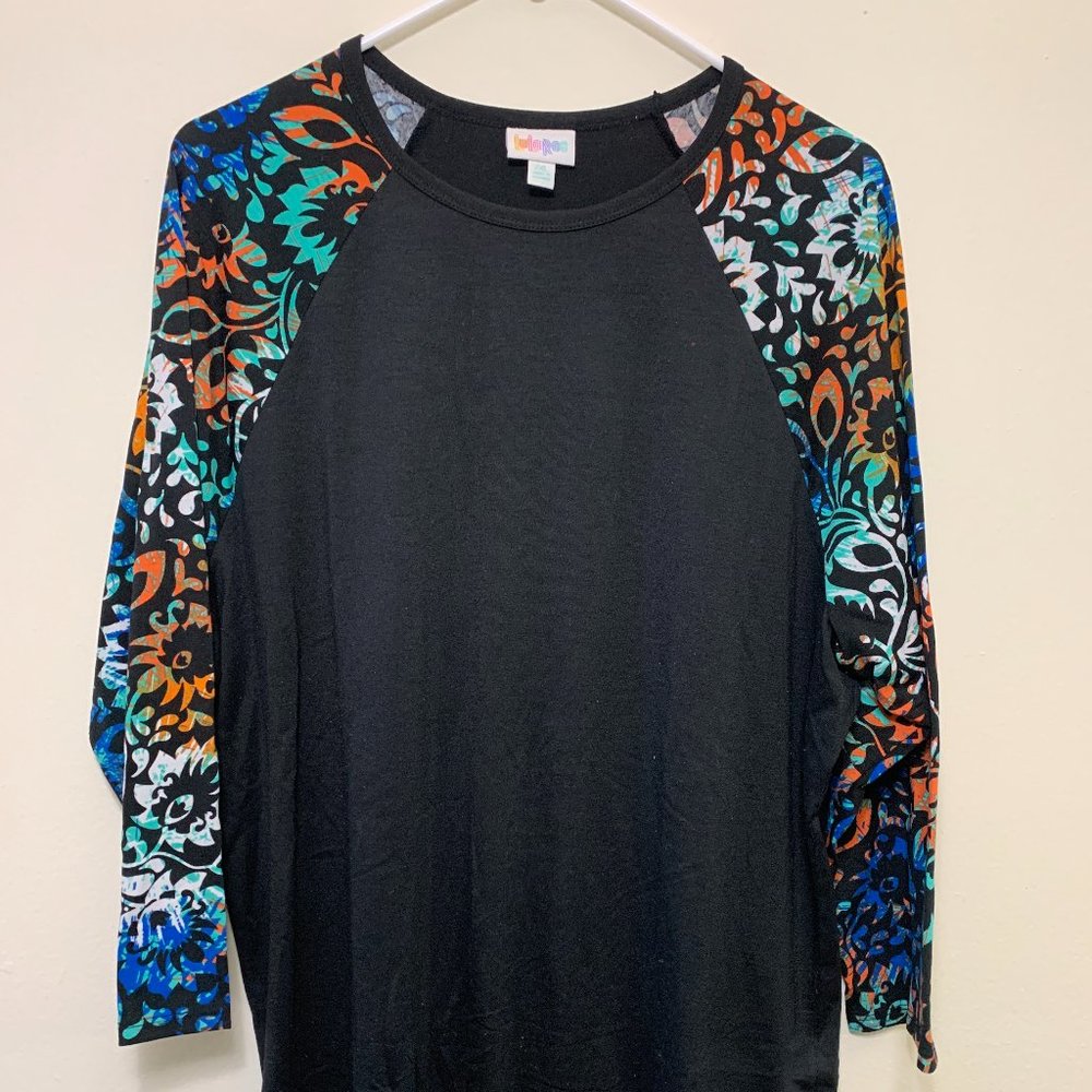 LuLaRoe Randy- Black with hidden blue/green/orange flower patterns